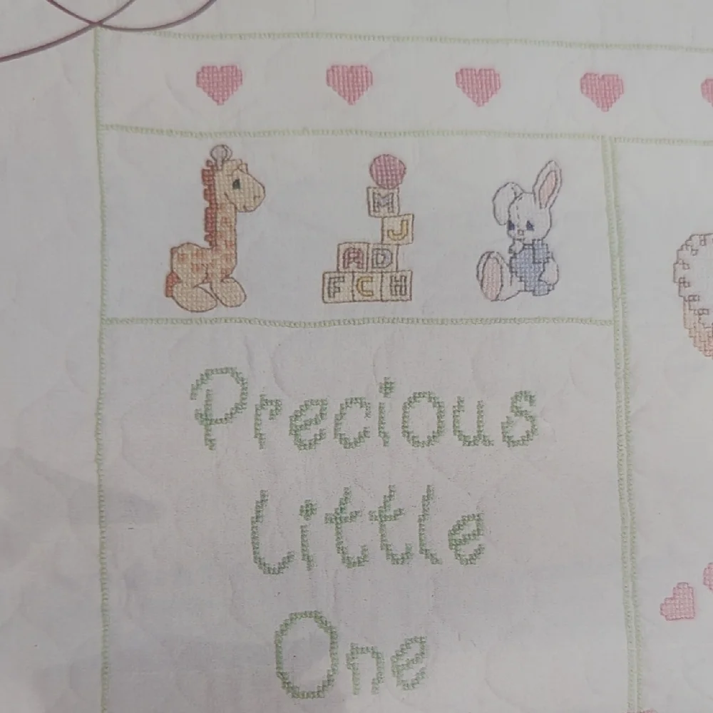 Vintage Precious Moments Pastel Baby Quilt Cross Stitch Kit